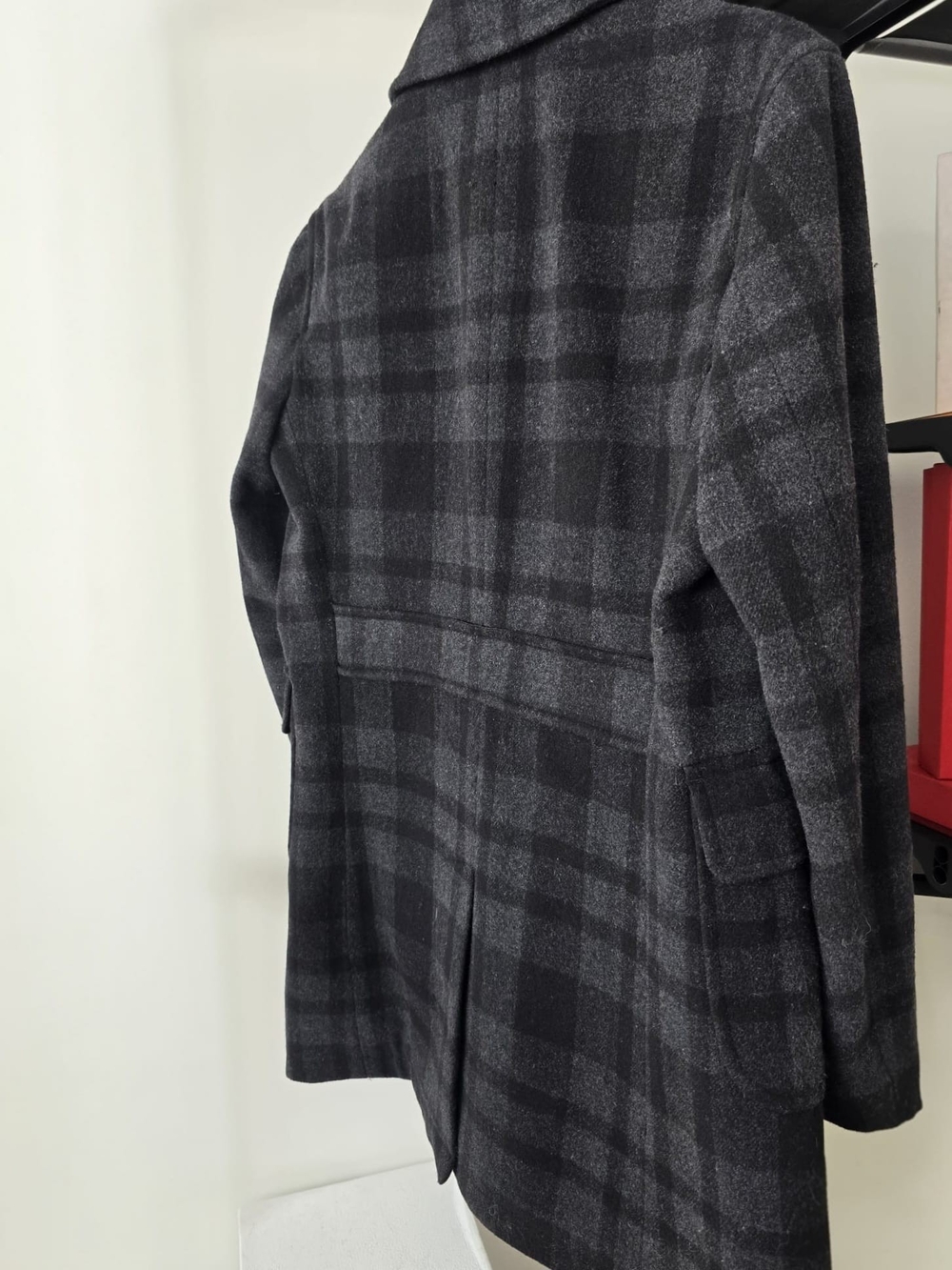 Men's Wool Blend Double Breasted Plaid Peacoat - Picture 3 of 8